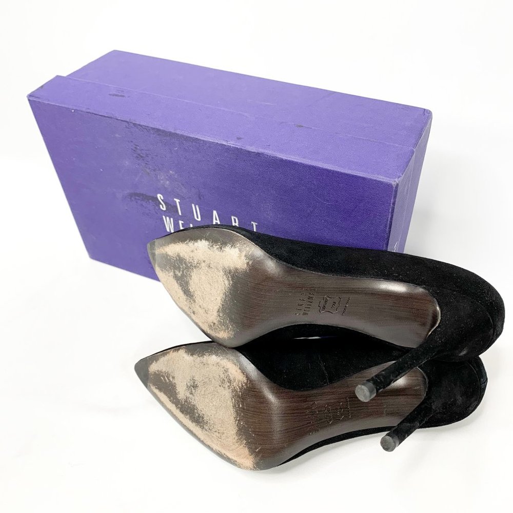 STUART WEITZMAN Nouveau Black Suede Pointed Pumps - Picture 8 of 8